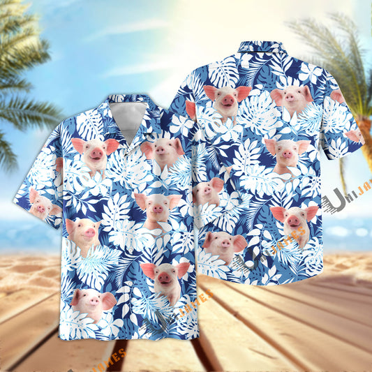 Unique Pig Blue Summer Pattern Hawaiian Shirt