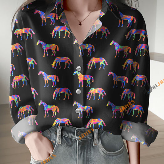 Unique Colorful Horse Pattern Black Casual Shirt