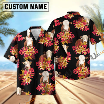 Unique Hereford Black Red Flowers Pattern Hawaiian Shirt