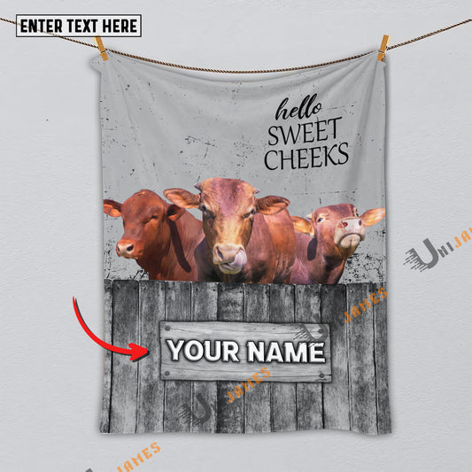 Uni Personalized Name Beefmaster Hello Sweet Cheeks Pattern Blanket