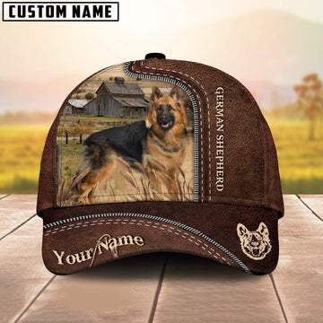 Uni German Shepherd Customized Name Leather Pattern Cap