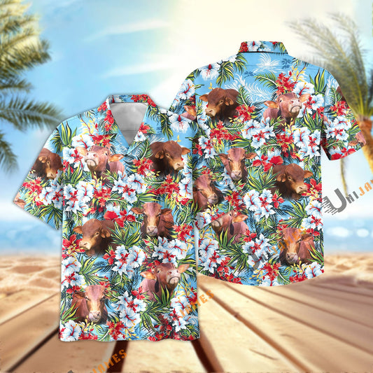 Unique Beefmaster Red and White Flowers 3D Hawaiian Shirt