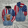 Uni Highland Cattle US Flag Farm Personalized 3D Hoodie