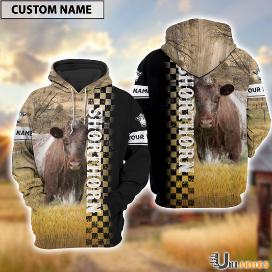 Uni Personalized Name Shorthorn Day & Night On The Farm 3D Hoodie