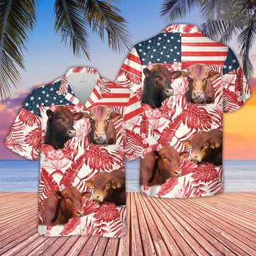 Unique Beefmaster Red Floral US Flag 3D Hawaiian Shirt