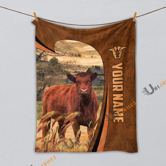 Uni Personalized Name Red Angus Premium Brown Pattern 3D Blanket