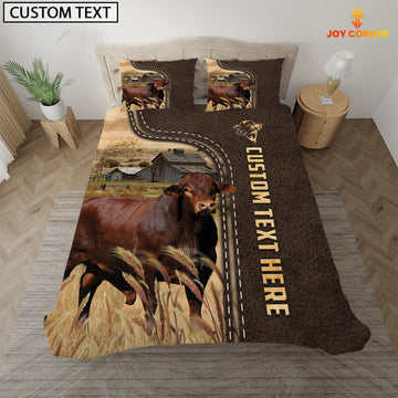 Uni Beefmaster Custom Text Leather Pattern Bedding Set