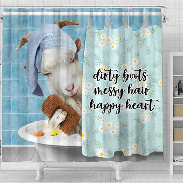 Uni Goat Dirty Boots, Messy Hair, Happy Heart  3D Shower Curtain