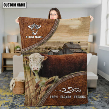 Uni Personalized Name Hereford Faith Family Farming Blanket