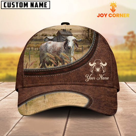 Uni GYR Cattle On The Farm Customized Name Leather Pattern Cap