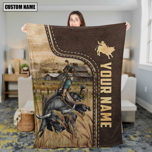 Uni Personalized Name Cowboy Leather Pattern Blanket
