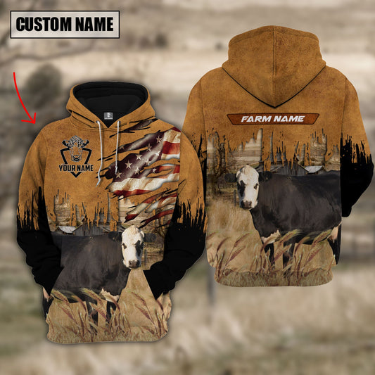 Uni Black hereford Custom Name US FLAG Pattern Hoodie