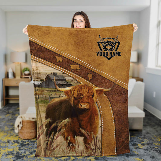 Uni Highland Cattle Custom Name Blanket Collection