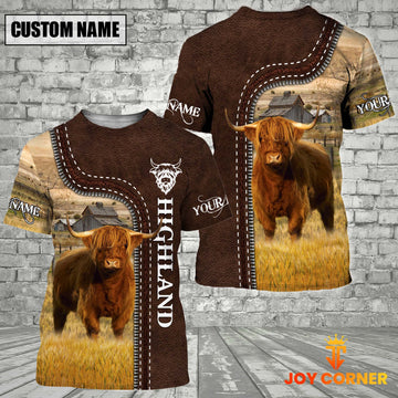 Uni Highland Farm Custom Name Leather Pattern T-Shirt