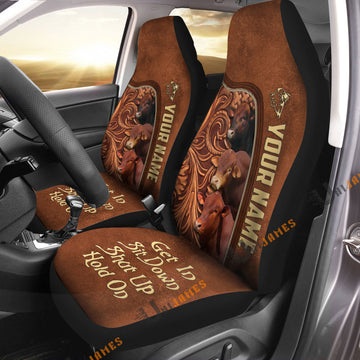 Uni Beefmaster Personalized Name Farming Life Leather Pattern Car Seat Covers Universal Fit (2Pcs)