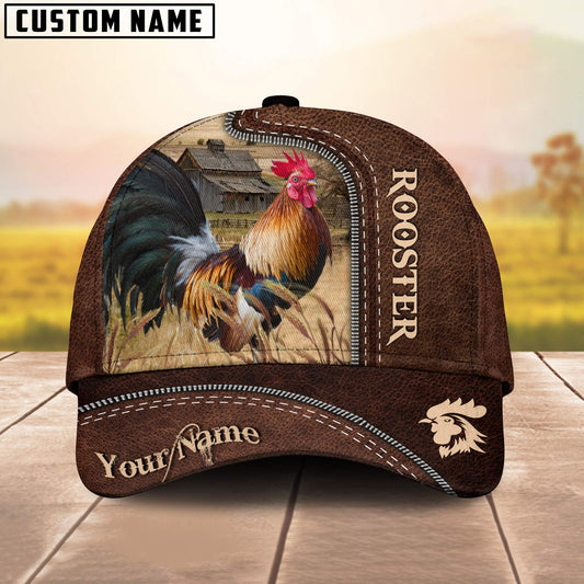 Uni Rooster Customized Name Leather Pattern Cap