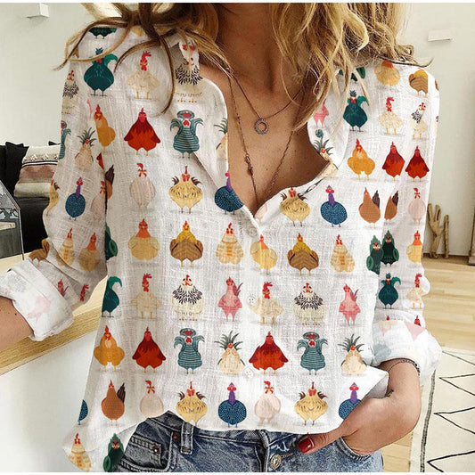 Unique Multi Chickens Pattern Casual Shirt