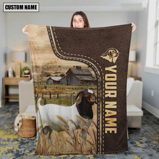 Uni Personalized Name Boer Goats Leather Pattern Blanket