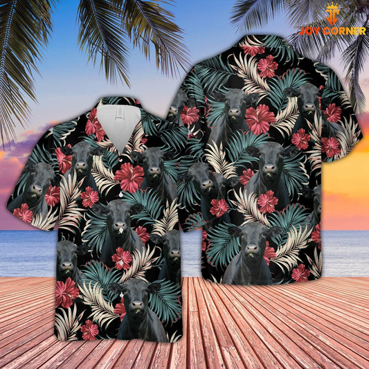 Uni Black Angus Dark Red Flowers Pattern Hawaiian Shirt