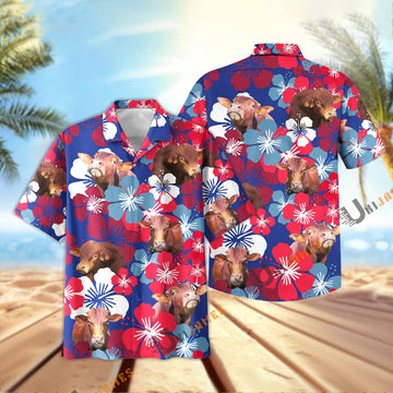 Unique Beefmaster Flower Blue Red 3D Hawaiian Shirt