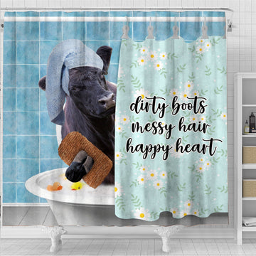 Uni Belted Galloway Dirty Boots, Messy Hair, Happy Heart  3D Shower Curtain