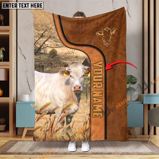 Uni Personalized Name Charolais Premium Brown Pattern Blanket