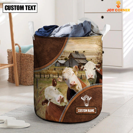 Uni Hereford Cow Custom Name Laundry Basket