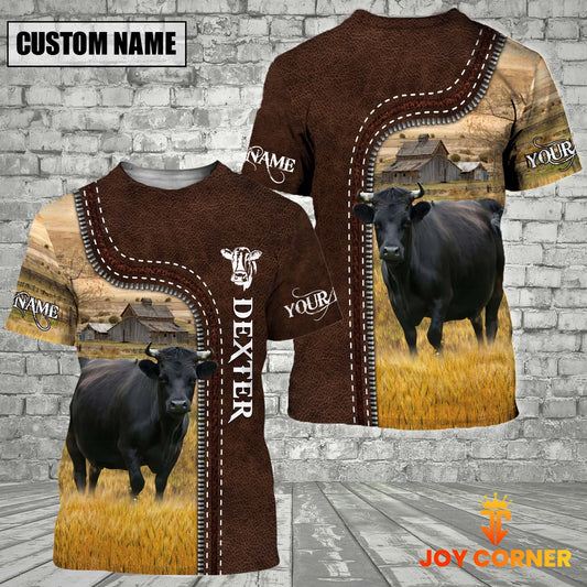 Uni Dexter Farm Custom Name Leather Pattern T-Shirt