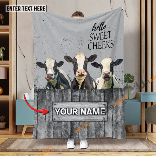 Uni Personalized Name Holstein Hello Sweet Cheeks Pattern Blanket