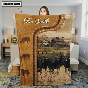 Uni Personalized Brangus Cattle In Field Farmhouse Blanket