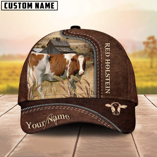 Uni Red Holstein Customized Name Leather Pattern Cap