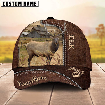 Uni Elk Customized Name Leather Pattern Cap