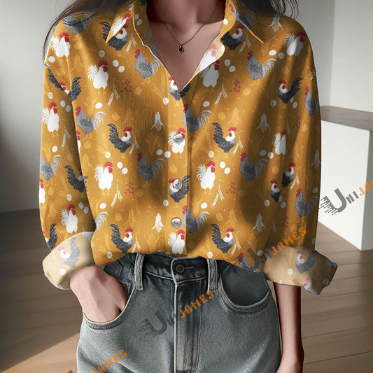 Unique Roosters and Chickens Pattern Casual Shirt