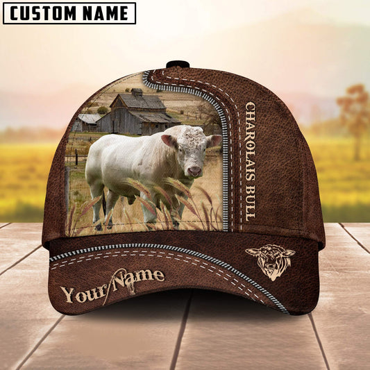 Uni Charolais Bull Customized Name Leather Pattern Cap