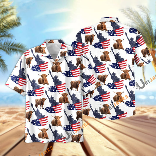 Uni Highland US Flag and Liberty Pattern Hawaiian Shirt