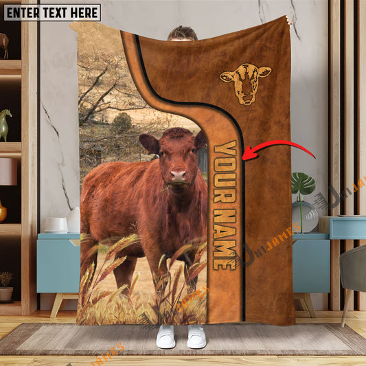 Uni Personalized Name Red Angus Premium Brown Pattern Blanket