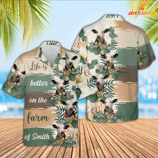 Uni Custom Name Black Baldy Life Is Better On The Farm Hawaiian Shirt