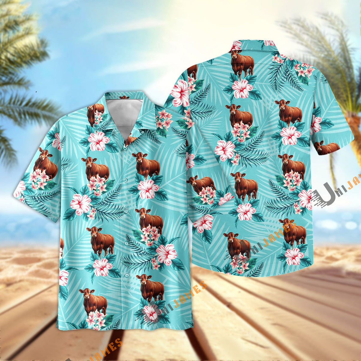 Uni Beefmaster Aloha Cyan Color Hawaiian Shirt UniJames