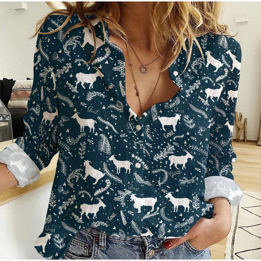 Unique Goat Navy Pattern Casual Shirt