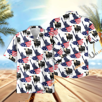 Uni Black Baldy US Flag and Liberty Pattern Hawaiian Shirt