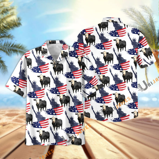 Uni Black Baldy US Flag and Liberty Pattern Hawaiian Shirt