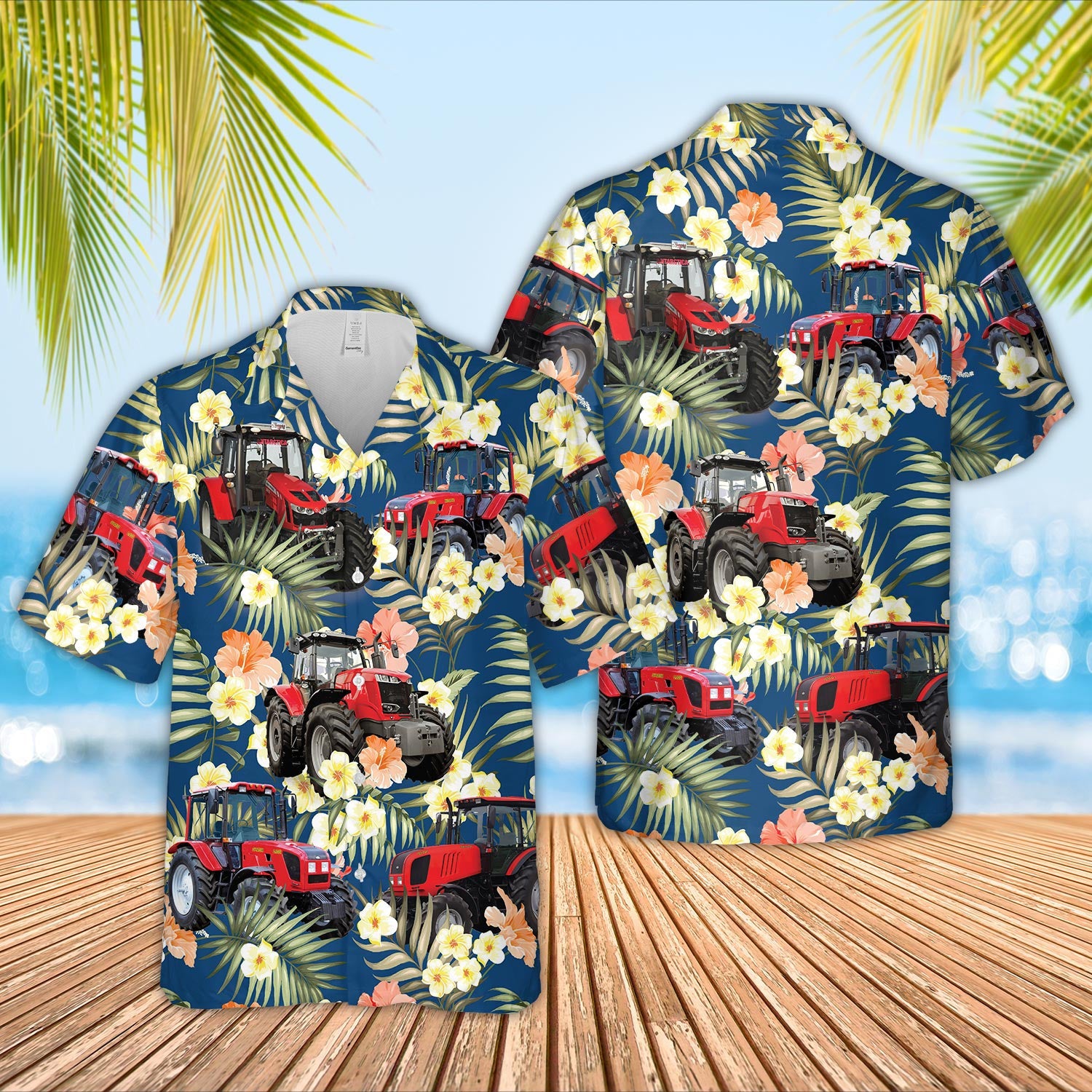 Unique Red Tractor Summer Blue Floral 3D Hawaiian Shirt – UniJames