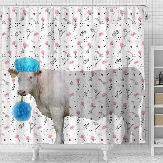 Uni Charolais Flower 3D Shower Curtain