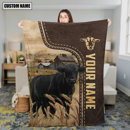 Uni Personalized Name Black Angus Leather Pattern Blanket