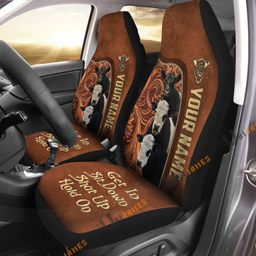 Uni Belted Galloway Personalized Name Farming Life Leather Pattern Car Seat Covers Universal Fit (2Pcs)