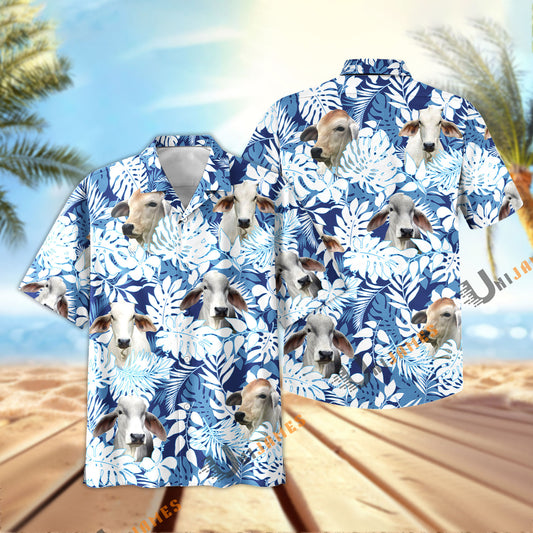 Unique Brahman Blue Summer Pattern Hawaiian Shirt