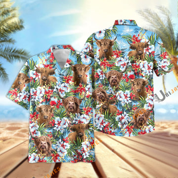 Unique Highland Red and White Flowers 3D Hawaiian Shirt