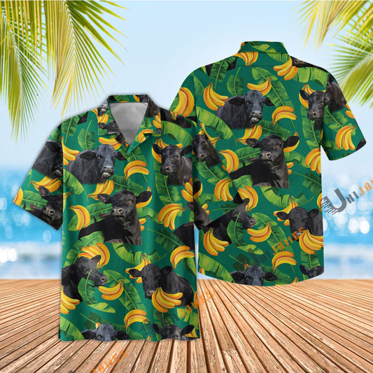 Uni Black Angus Banana Green Summer Hawaiian Shirt