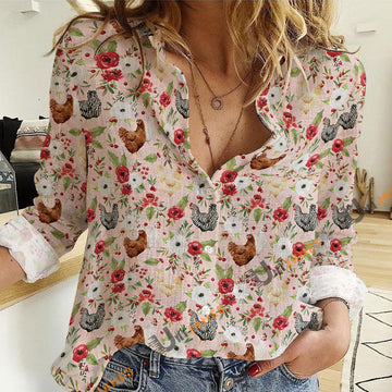 Unique Pink Christmas Chickens and Holiday Pattern Casual Shirt