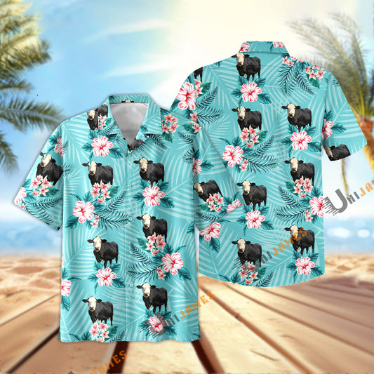 Uni Black Baldy Aloha Cyan Color Hawaiian Shirt